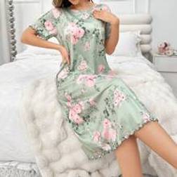 Shein Floral Printed Round Neck T-Shirt Style Long Sleep Dress