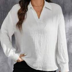 Shein Women's Notch Neck Solid Color Casual Plus Long Sleeve Shirt