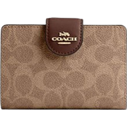 Coach Medium Corner Zip Wallet In Signature Canvas - Gold/Tan/Brown