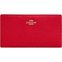 Coach Slim Zip Wallet In Colorblock Signature Canvas - Pebbled Leather/Gold/Walnut/Bold Red