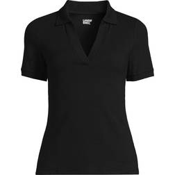 Lands' End Women's Wide Rib Polo Shirt Plus Size - Black