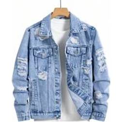 Shein Men's Distressed Pocket Front Button Casual Long Sleeve Denim Jacket