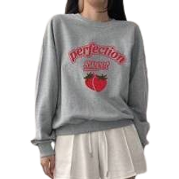 Shein DAZY Women's Loose Fit Crew Neck Colorblock Fruit Letter Print Sweatshirt