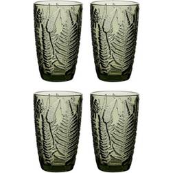 Dibor Luxury Green Leaf Embossed Tall Drinking Glass 35cl 4pcs