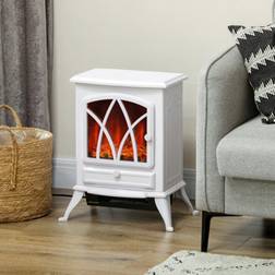 Homcom Freestanding Fireplace Flame Effect Electric Heater Log Burning White One Size