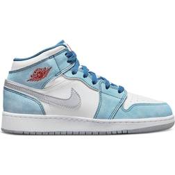 Nike Air Jordan 1 Mid SE GS - French Blue/White/Light Steel Grey/Fire Red