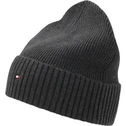 Tommy Hilfiger Herren Strickmütze Flag Cotton Beanie mit Kaschmir, Mehrfarbig (Charcoal Gray) Einheitsgröße