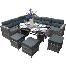 MonsterShop Rattan Corner - Grey Outdoor Lounge Set