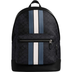 Coach West Backpack in Signature Canvas With Varsity Stripe - Gunmetal/Charcoal/Denim/Chalk