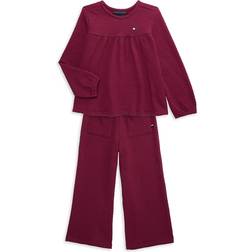 Tommy Hilfiger Kid's Waffle Knit Peasant Top and Wide Leg Pants Set - Burgundy