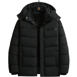 Shein Manfinity Homme Men's Solid Color Hooded Collar Long Sleeve Warm Padded Coat, Autumn/Winter