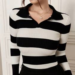 Shein Women Striped Print Casual Long Sleeve Pullover Sweater