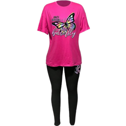 Shein Slayr Plus Size Butterfly & Letter Graphic Tee & Leggings - Multicolor
