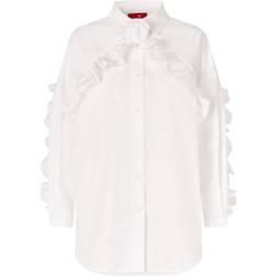 Cras Blommig Oversized Skjorta med Ruffle Detaljer - Vit