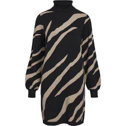 Object Objray L/S Knit Rollneck Dress AOP Dam Korta Klänningar Från Magasin Black/desert Taupe Tiger Graphic