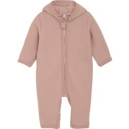 Huttelihut Kid's Pram Suit Bear Ears Wool Fleece Overall - Mahogany Rose (6489-5510)