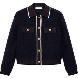 Mango Tweed Jacket with Buttons - Dark Navy