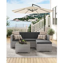 Songmics Gartenlounge-Set Tisch Fußhocker und Sofa mit Kissen 5-tlg Lounge-Set