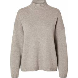 Selected Femme High Neck Knitted Jumper - Irish Cream