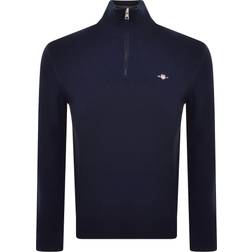 Gant Micro Textured Cotton Half-Zip Sweater - Evening Blue