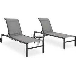 vidaXL Sun Loungers 2 pcs with Table Sunbed Lounge Bed Textilene and Steel