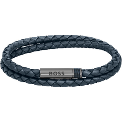 BOSS Ares Men's Braided Grey Leather Bracelet