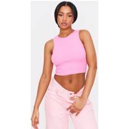 PrettyLittleThing Pink Basic Rib Racer Crop Top, Pink