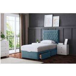 DS Living Seraphine Metallic Blue 2 Draw Divan Bed with Headboard - Super King