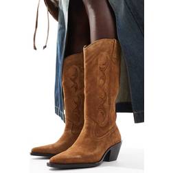 Stradivarius Beige cowboystøvler med hæl ægte ruskind-Neutral