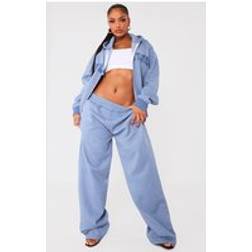 PrettyLittleThing Shape Petrol Blue Washed Wide Leg Joggers, Blue