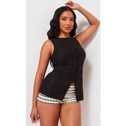 PrettyLittleThing Black Longline Bengaline Waistcoat, Black