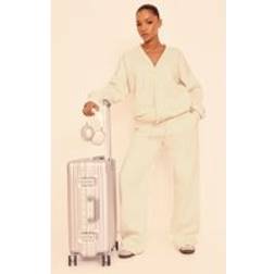 PrettyLittleThing Cream Wide Leg Drawstring Joggers, White