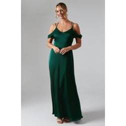 Coast Wrap Cold Shoulder Strappy Satin Bridesmaids Dress Emerald