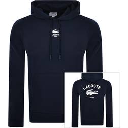 Lacoste Print Hoodie 166 Marinblå Huvtröja Med Logga Framtill - Marinblå