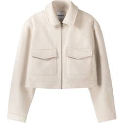 Bershka Sandfarvet jakke med firkantet pasform og uldlook-Neutral