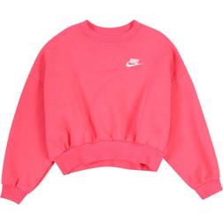 Nike Girl's Sportswear Club Fleece Boxy Crew Neck Sweatshirt - Aster Pink/White (FZ9244-629)