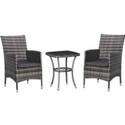 OutSunny Three-Piece Rattan Chair With Cushions - Grey Patio Dining Set