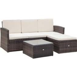 OutSunny Rattan Garden Furniture Patio 4 Seater Corner Sofa and Coffee Table Brown Outdoor Lounge Set