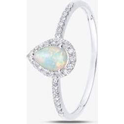 T.H.Baker 9Ct White Gold Opal Diamond Pear Cluster Ring DR1606WOP Silver
