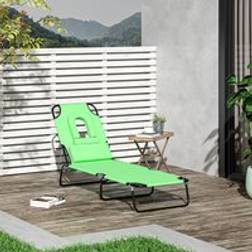 OutSunny Sun Lounger Foldable Reclining Chair with Pillow and Reading Hole Garden Beach Outdoor Recliner Adjustable Green