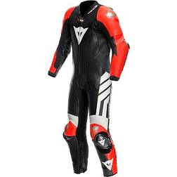 Dainese Mugello 3 D-Air Perforated Motorcycle Leather Suit - Black/Fluo Red/White