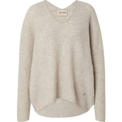 Mos Mosh MMThora V-neck Knit Stickat Feather Gray