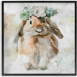 Stupell Industries Bunny & Spring Floral Crown Black Framed Art 12x12"