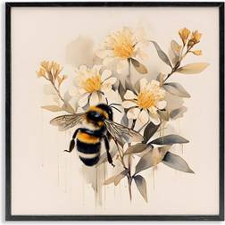 Stupell Industries Honeybee with Daisies Black Framed Art 12x12"