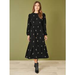 Yumi Floral Embroidered Midi Dress, Black/Multi