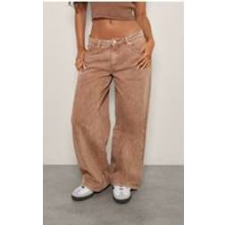 PrettyLittleThing Petite Taupe Washed Low Rise Boyfriend Jeans, Brown