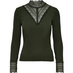 Only Lace Detail Top - Green/Rosin