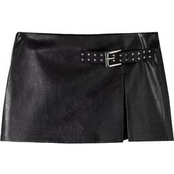 Bershka Belted Faux Leather Mini Skirt - Black