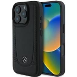Mercedes Case iphone 16 pro genuine leather black logo metal