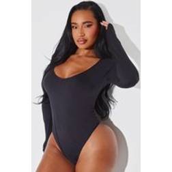 PrettyLittleThing Shape Black Sculpted V Neck Long Sleeve Bodysuit
